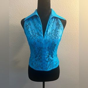 Insanely cool mesh panel vintage Tadashi Shoji top.